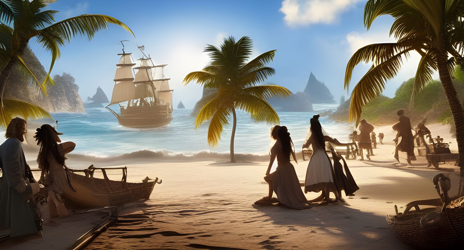 Pirates of the Caribbean Style Beach: 8k Digital Art