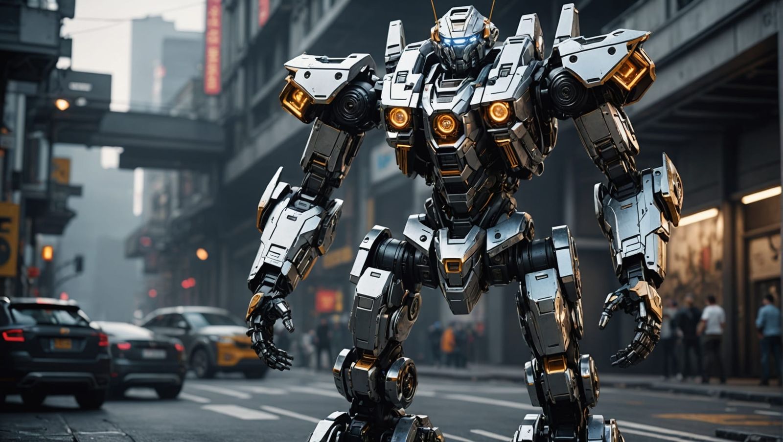 Photorealistic Mecha Robot in Sci-Fi Landscape