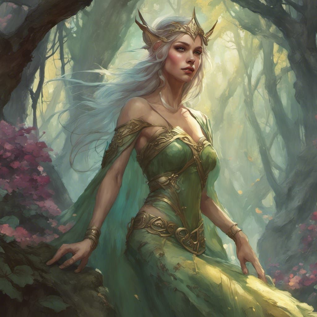 Romantic Elven Princess Portrait in Hyperdetailed Forest