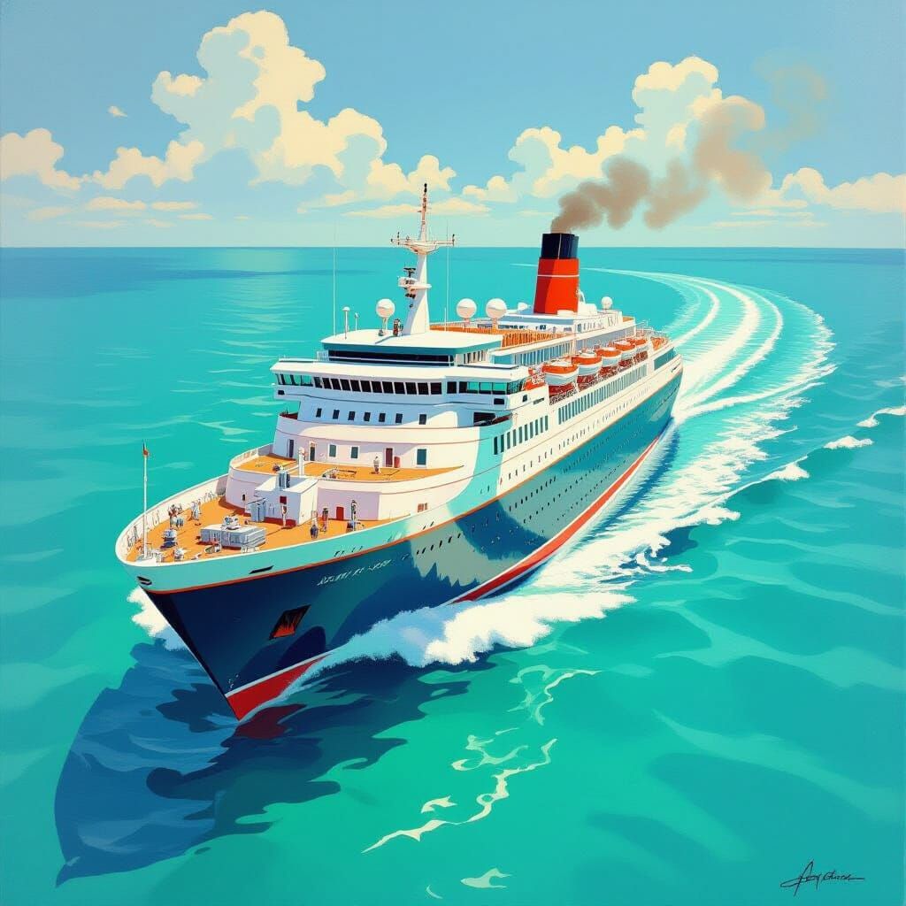 1960's Cruise Ship in Nostalgic Realism Style