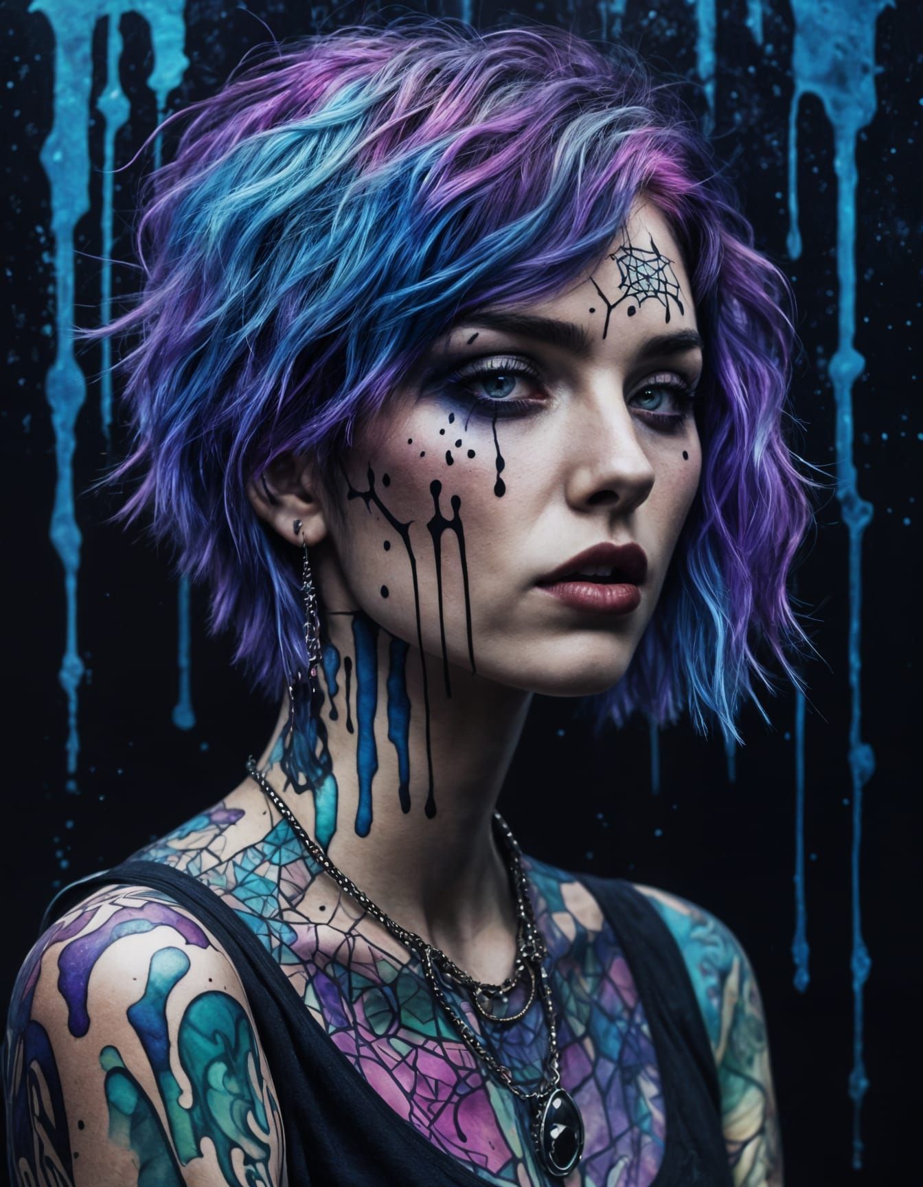 Despaircore Gothic Woman in Grunge Retro Style