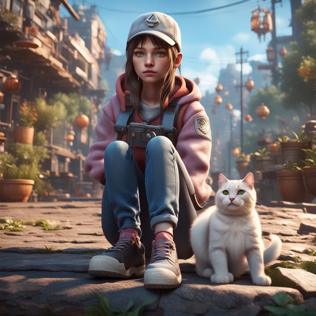 Cat-Human Teen Girl in 3D Game Cinematic Style