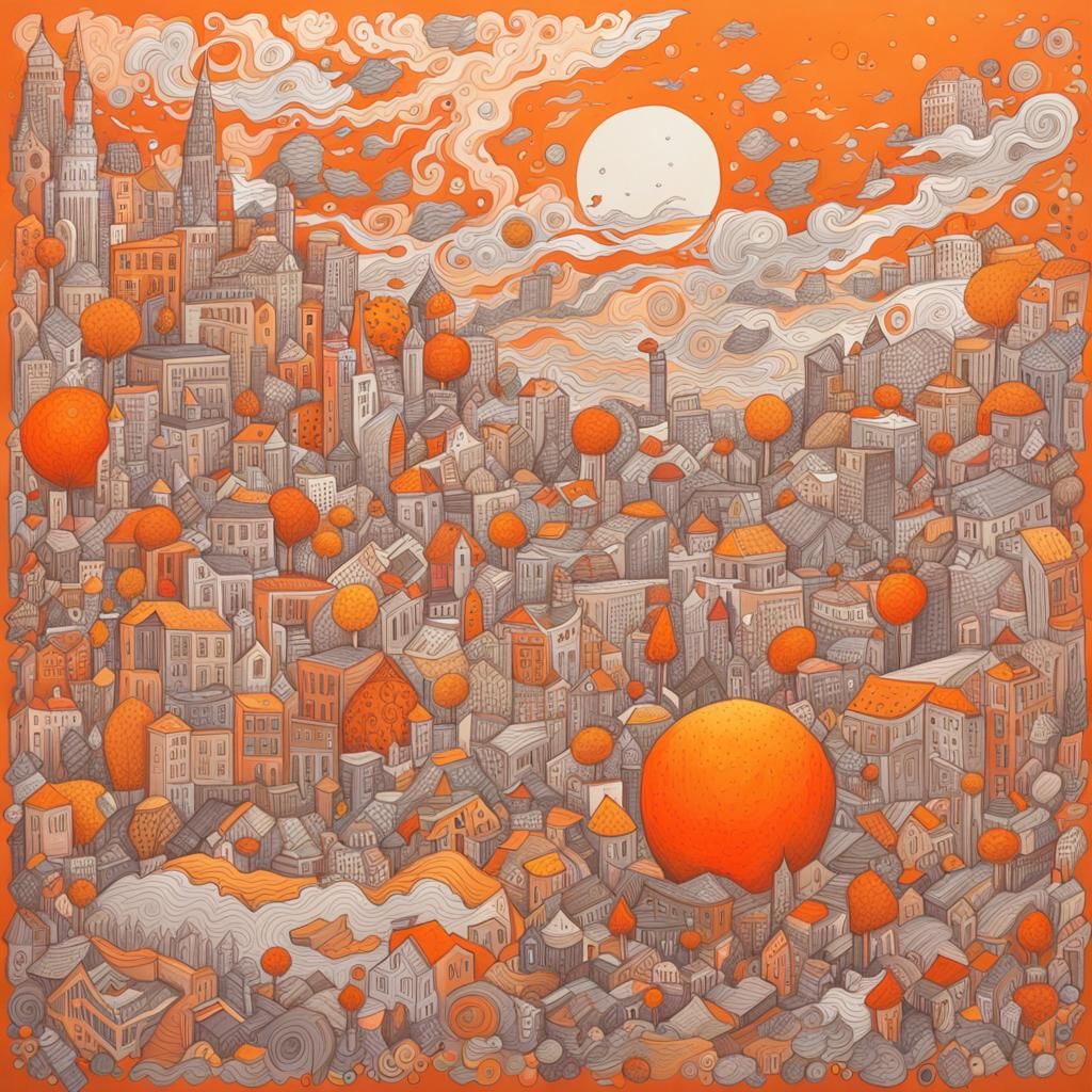 Doodle World in Orange Gouache