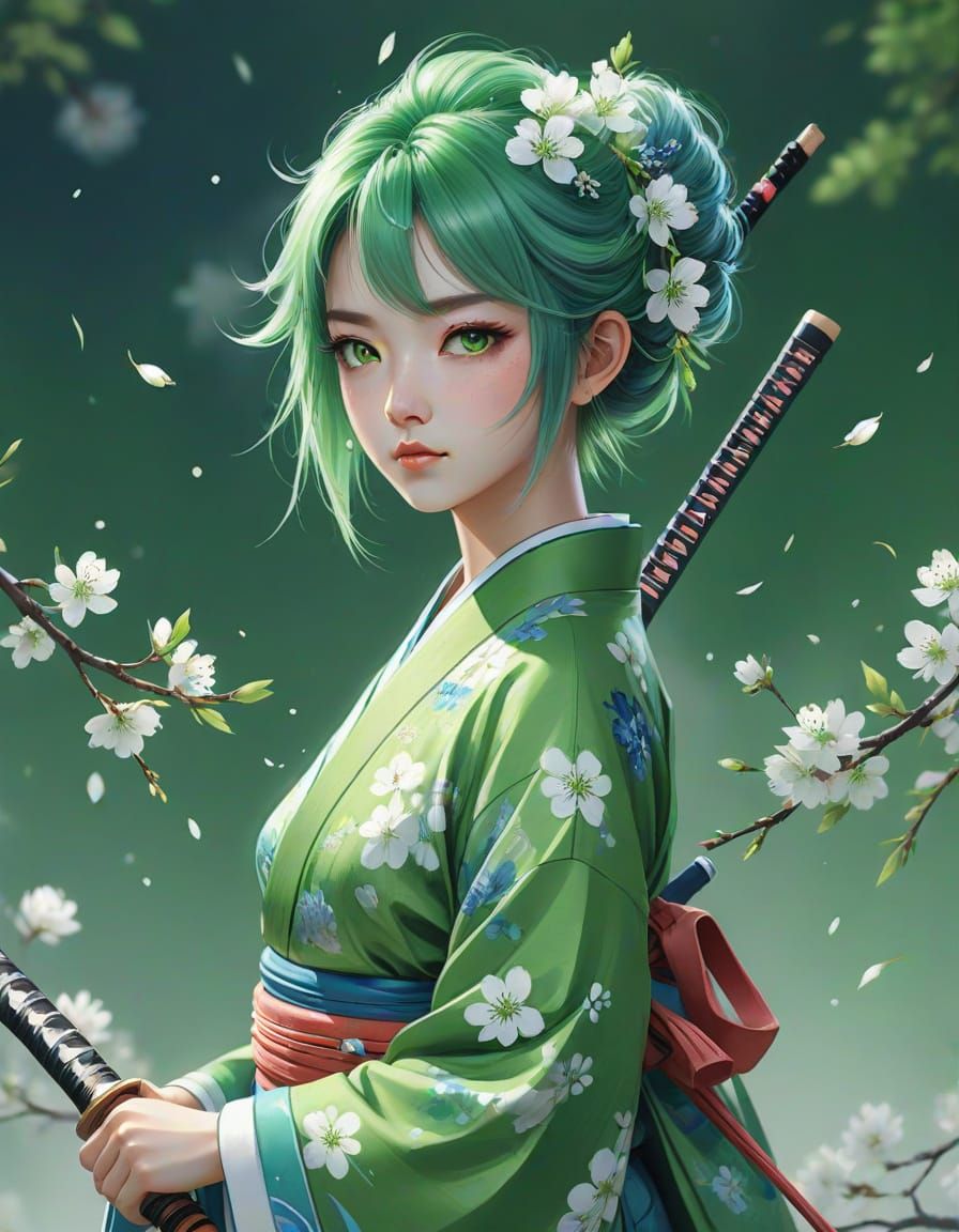 Breathtaking Anime Portrait of a Green Dragon Woman in Water...