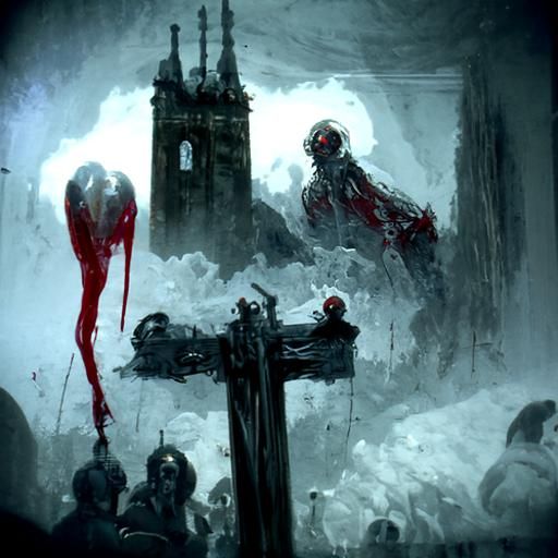 Horror Scene: Bloody Church in Engraving Style