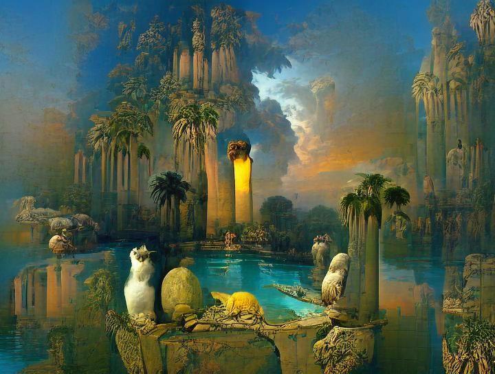 City of Cats: Ruined Towers in Backlit Dawn