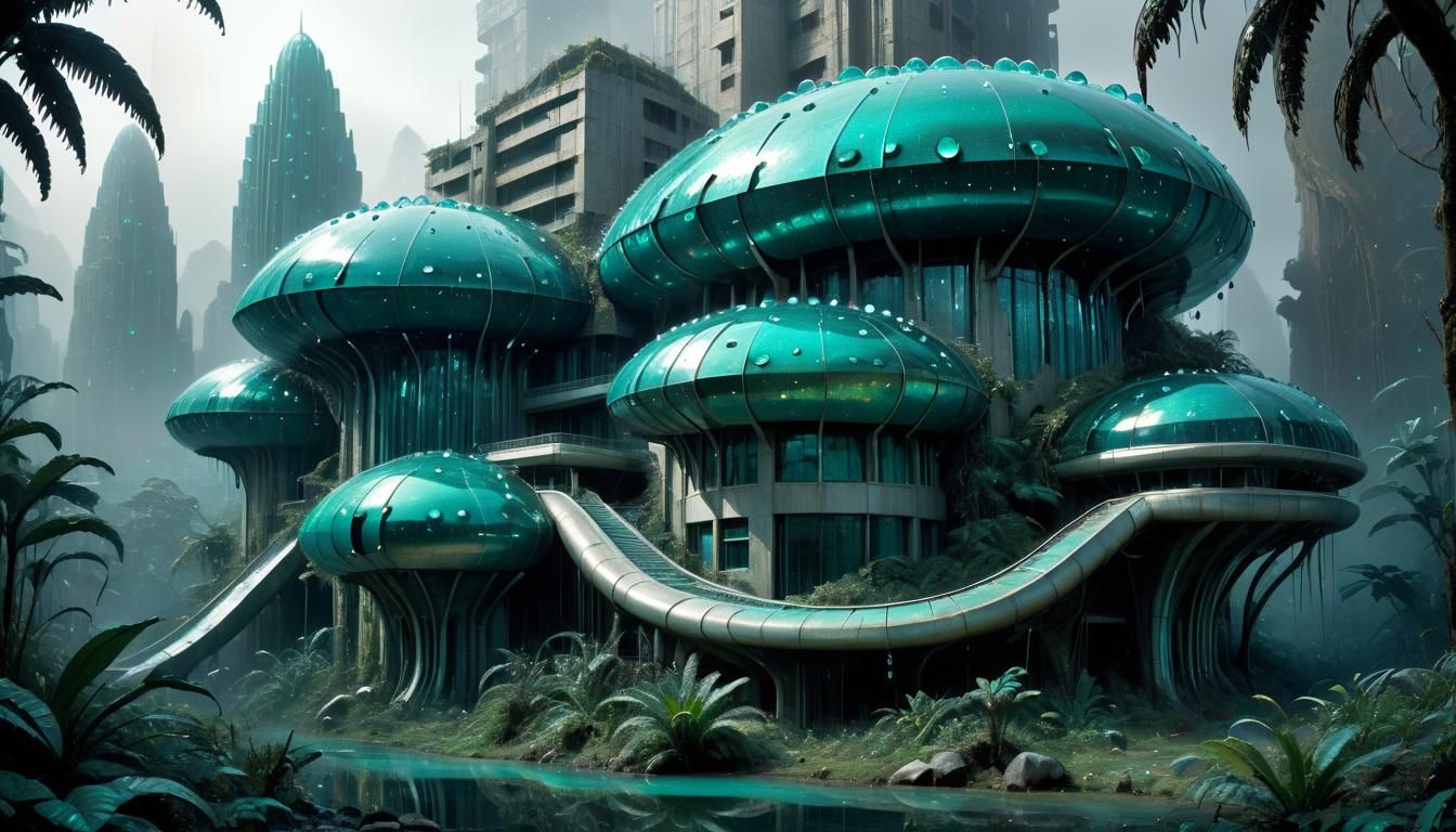 Jungle Hotel Dreamscape in Brutalist Style