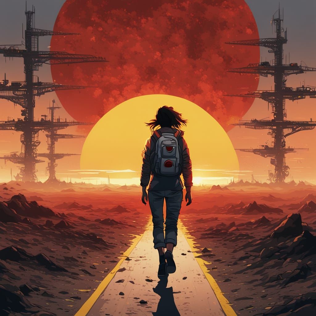 Distressed Girl Walks Toward Space Camp, Double Sunrise