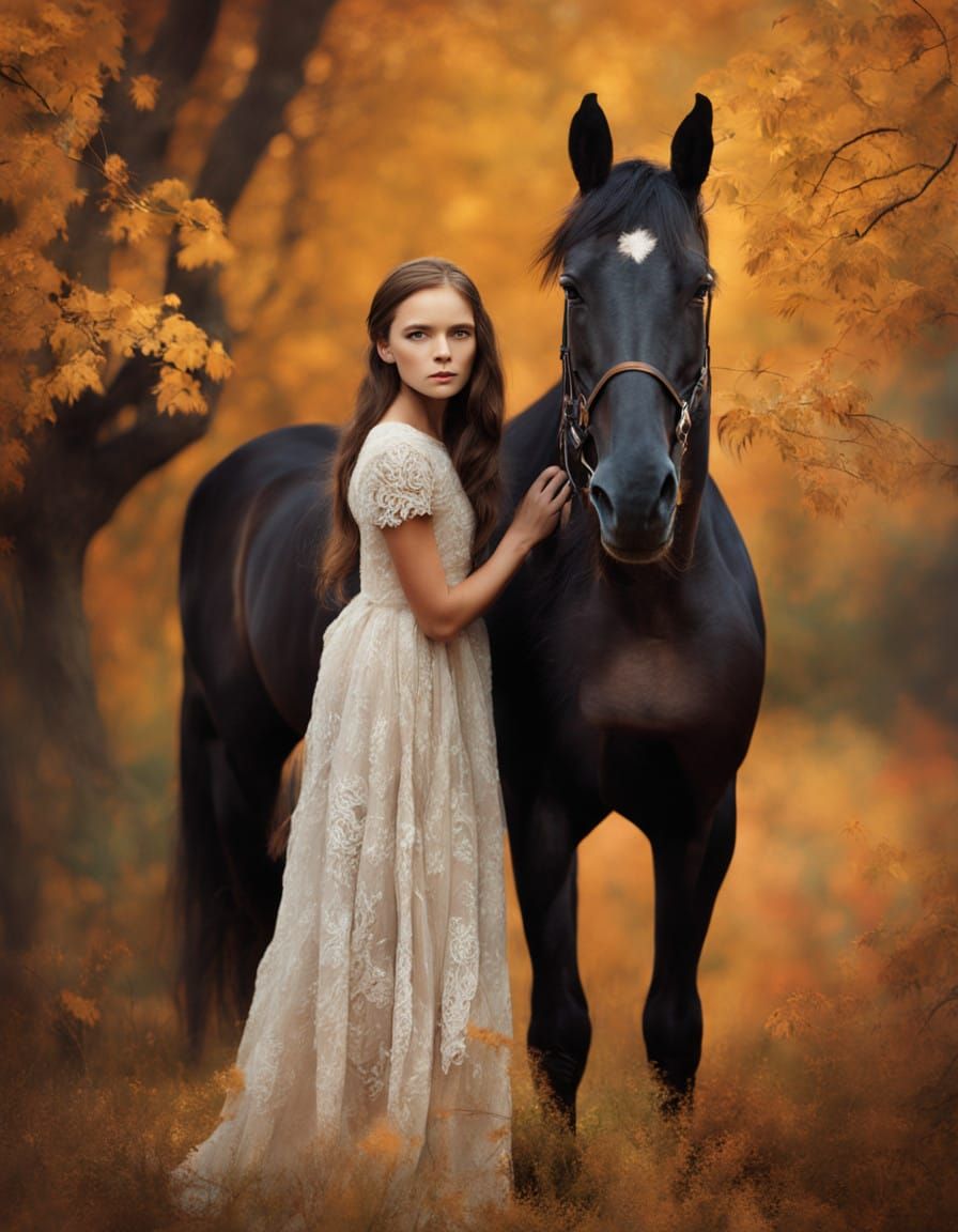 Elegant Autumn Portrait of Woman and Horse