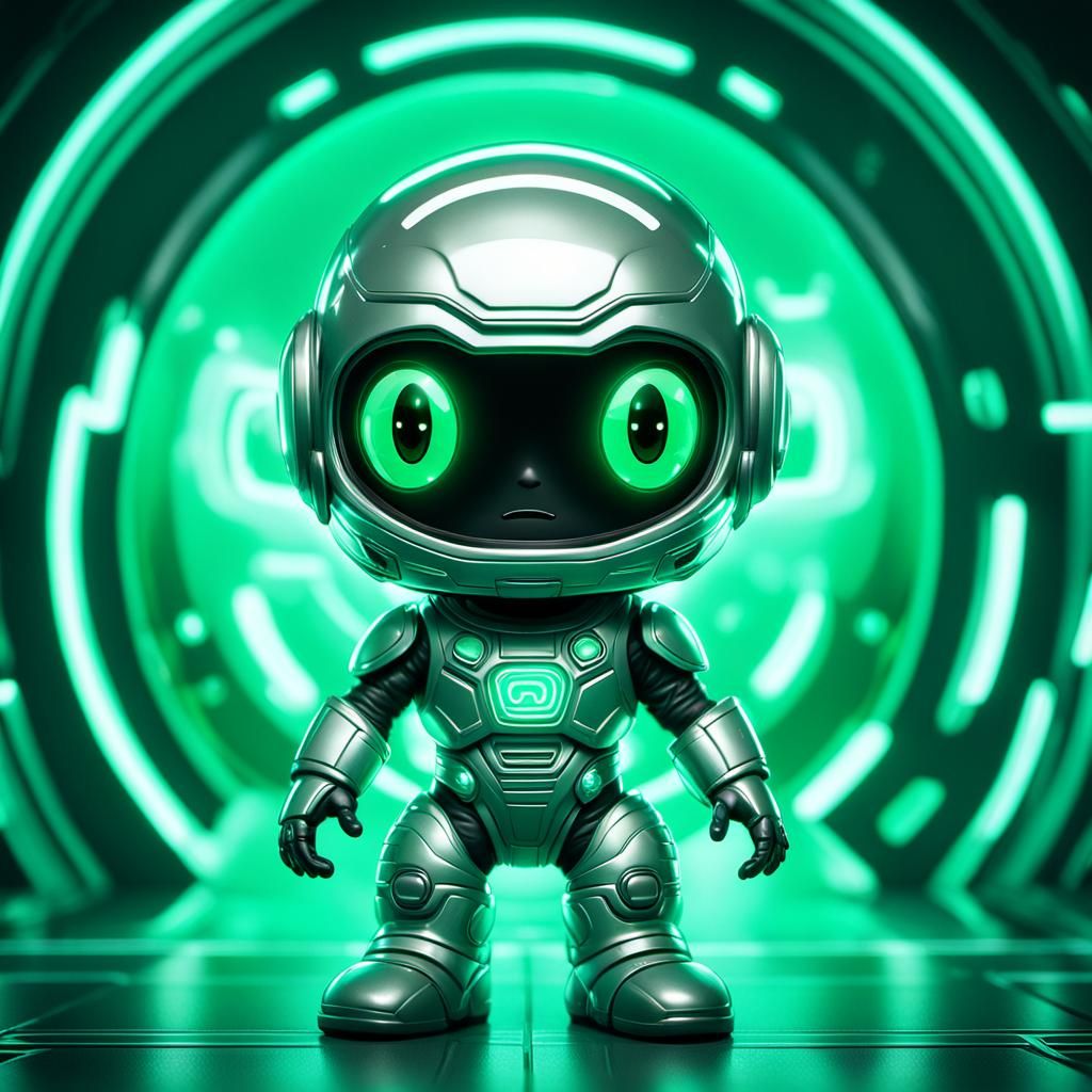 Chibi Alien 'Wanted' Hologram in Futuristic Spaceship