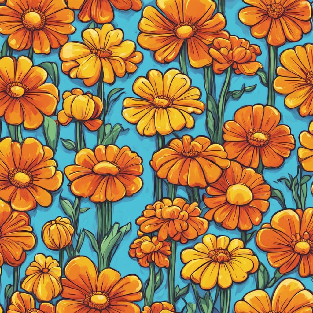 Cartoon Kids Playing in Marigold Field, 3D Animation
