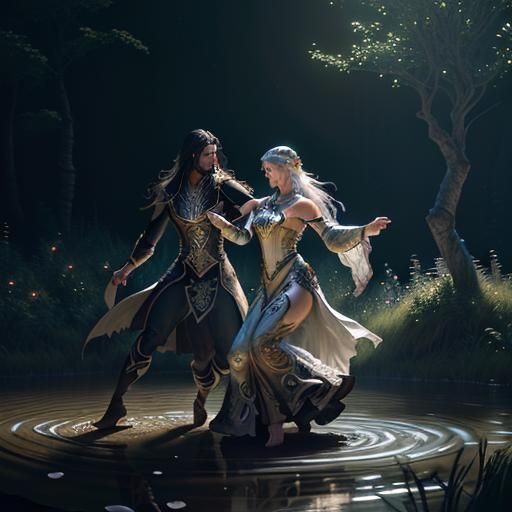 Elemental Dancers by Campfire in Fantasy Concept Art