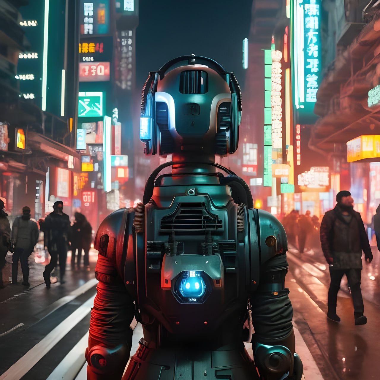 Female Cyborg in Cyberpunk Metropolis at Night