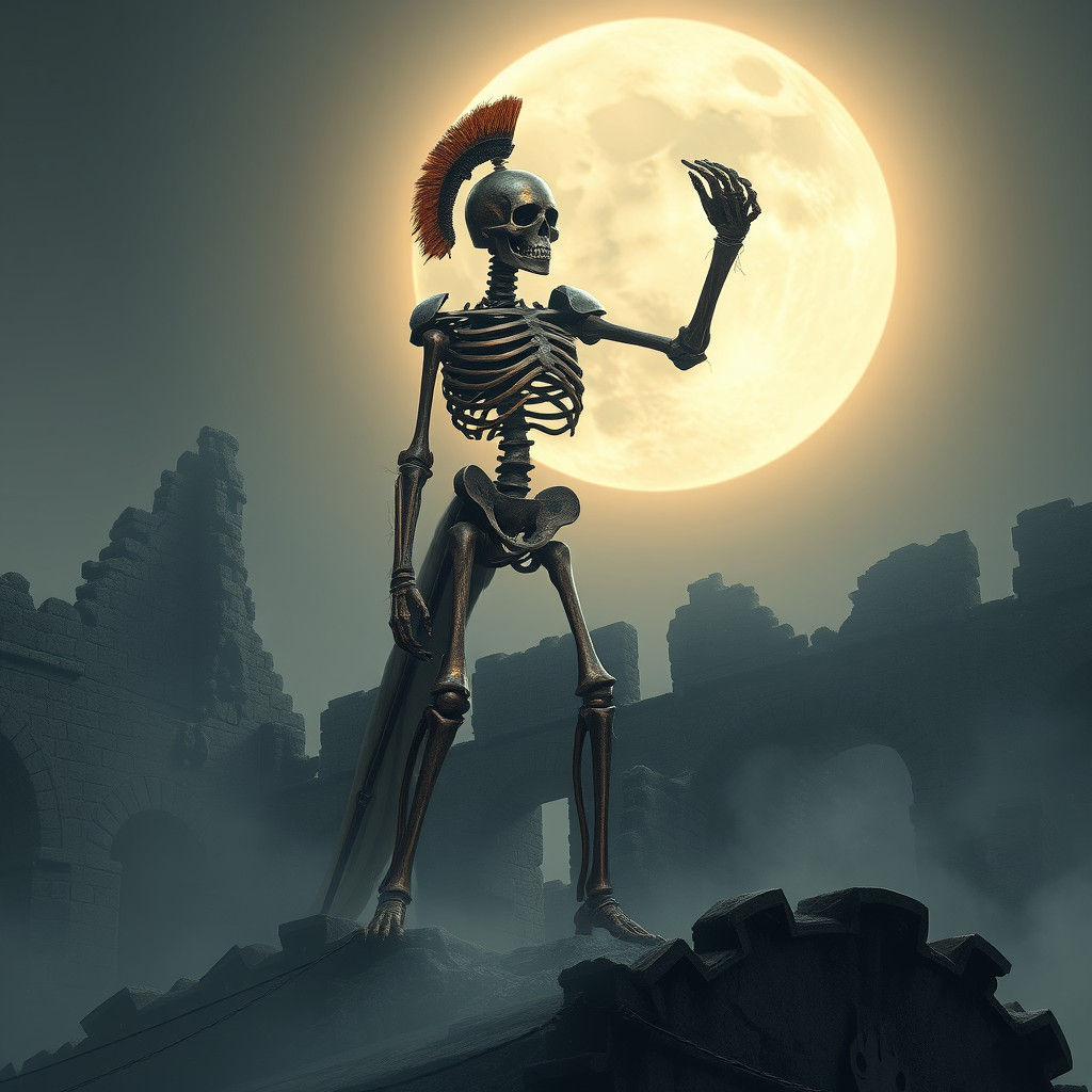 Armored Skeleton Warrior in Moonlit Castle Ruins