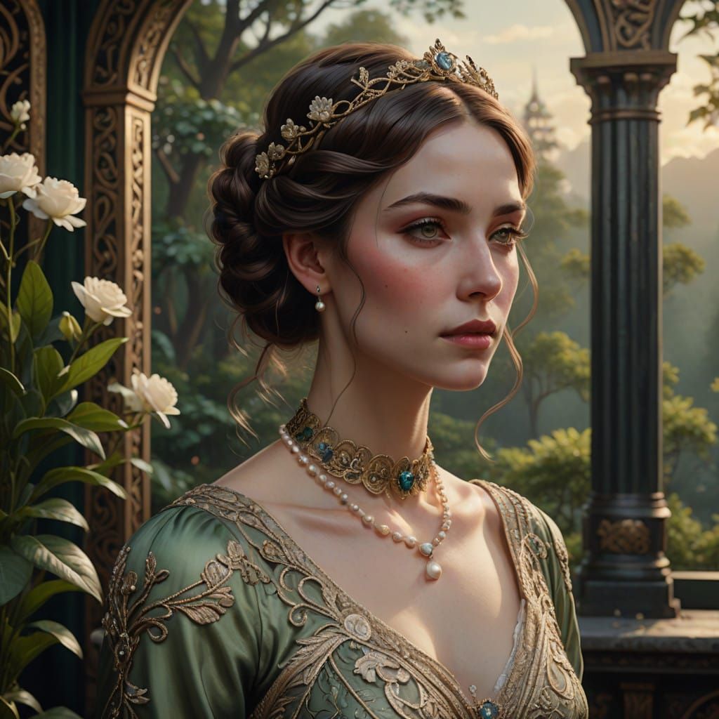 Elegant Young Woman in Victorian-Style Portrait