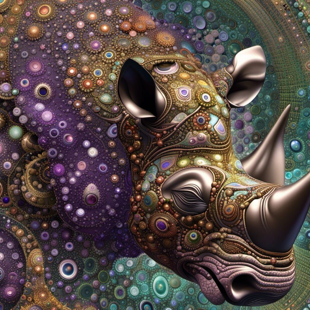 Fractal Rhino Head with Suminagashi Details