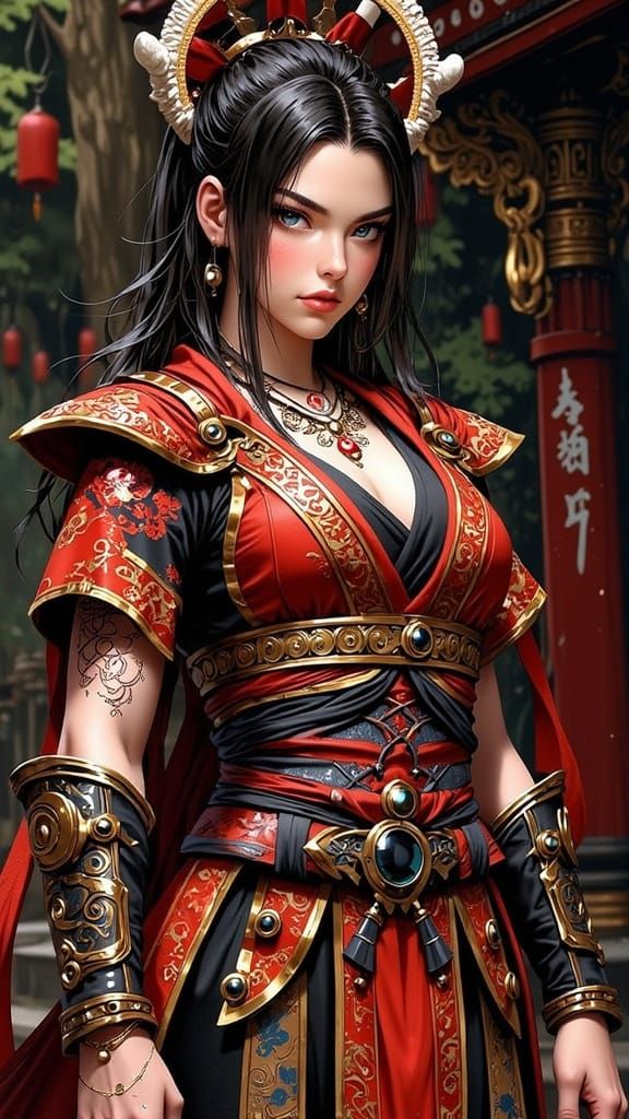 Samurai Woman in Vibrant Pop Art Style