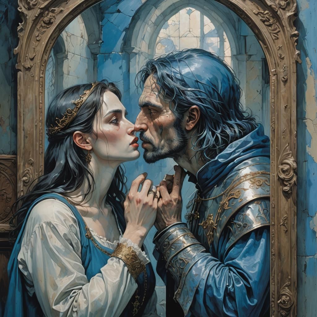 Passionate Kiss Reflected: Anxious Medieval Painting