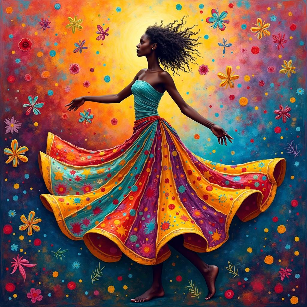 Woman Twirling in a Kaleidoscope of Colors