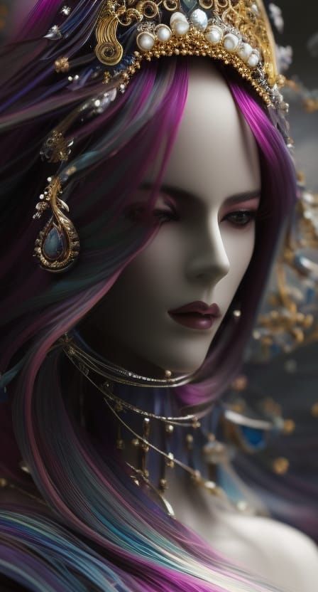 Woman with Galaxy Hair Holding Balance Scale