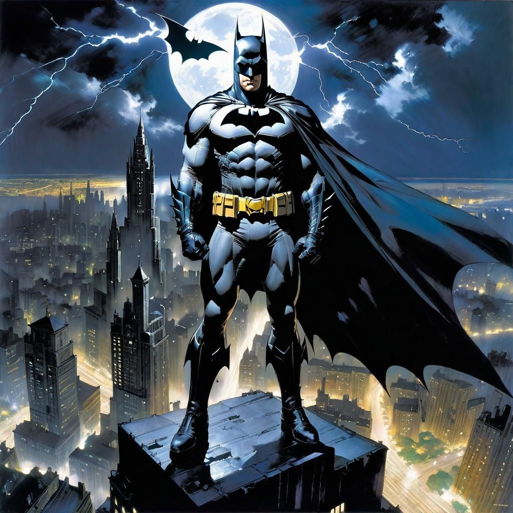 Batman Over Gotham City in Stormy Weather