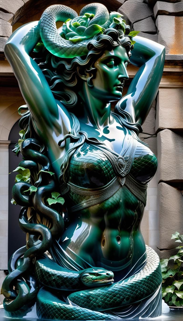 Iced Perseus with Medusa, Hyperrealistic Sculpture