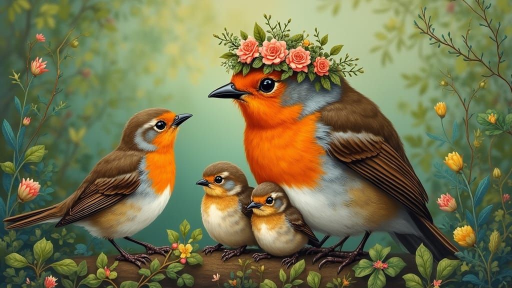 Robin Presents Hatchlings in Rassouli Style