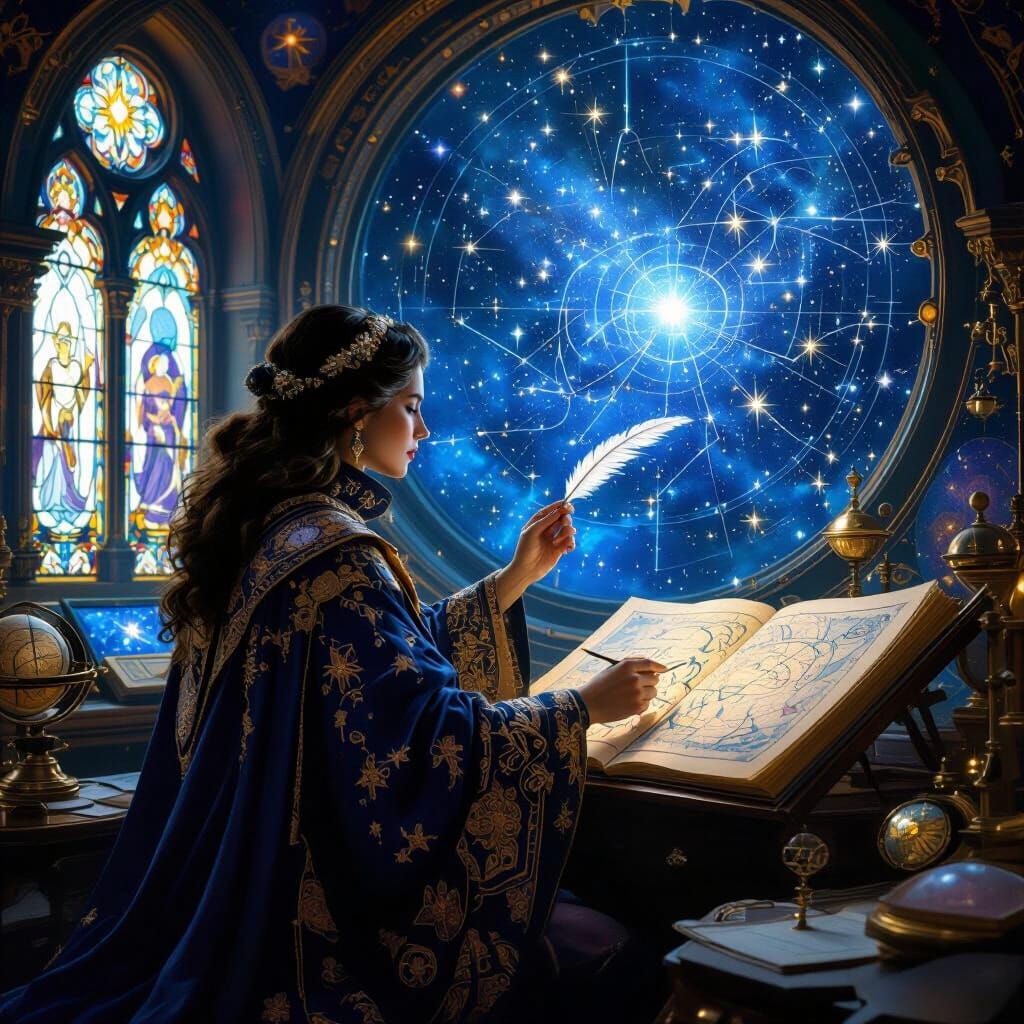 Celestial Cartographer in Baroque Cosmic Surrealism