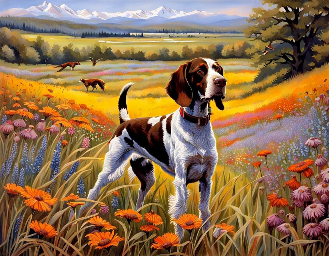 Germain Wirehaired Pointer Hunting Pheasant Painting