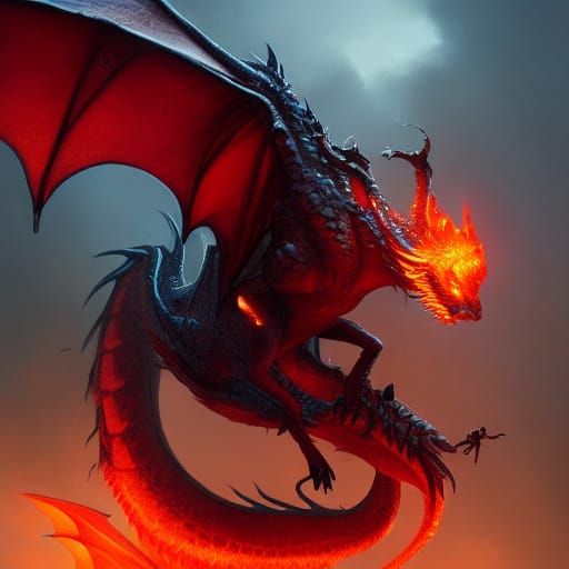 Baby Fire Dragon in Dark Fantasy Concept Art