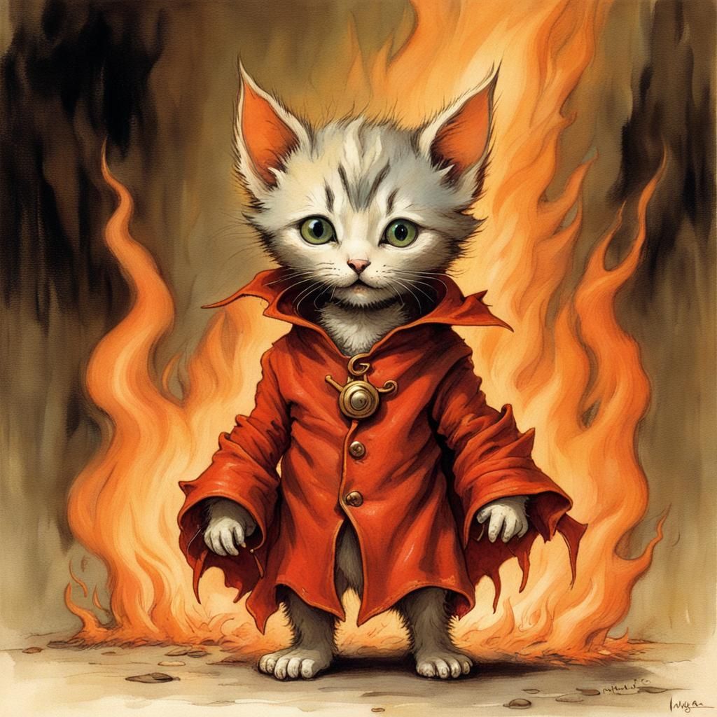Cute Kitten Devil in Hellscape