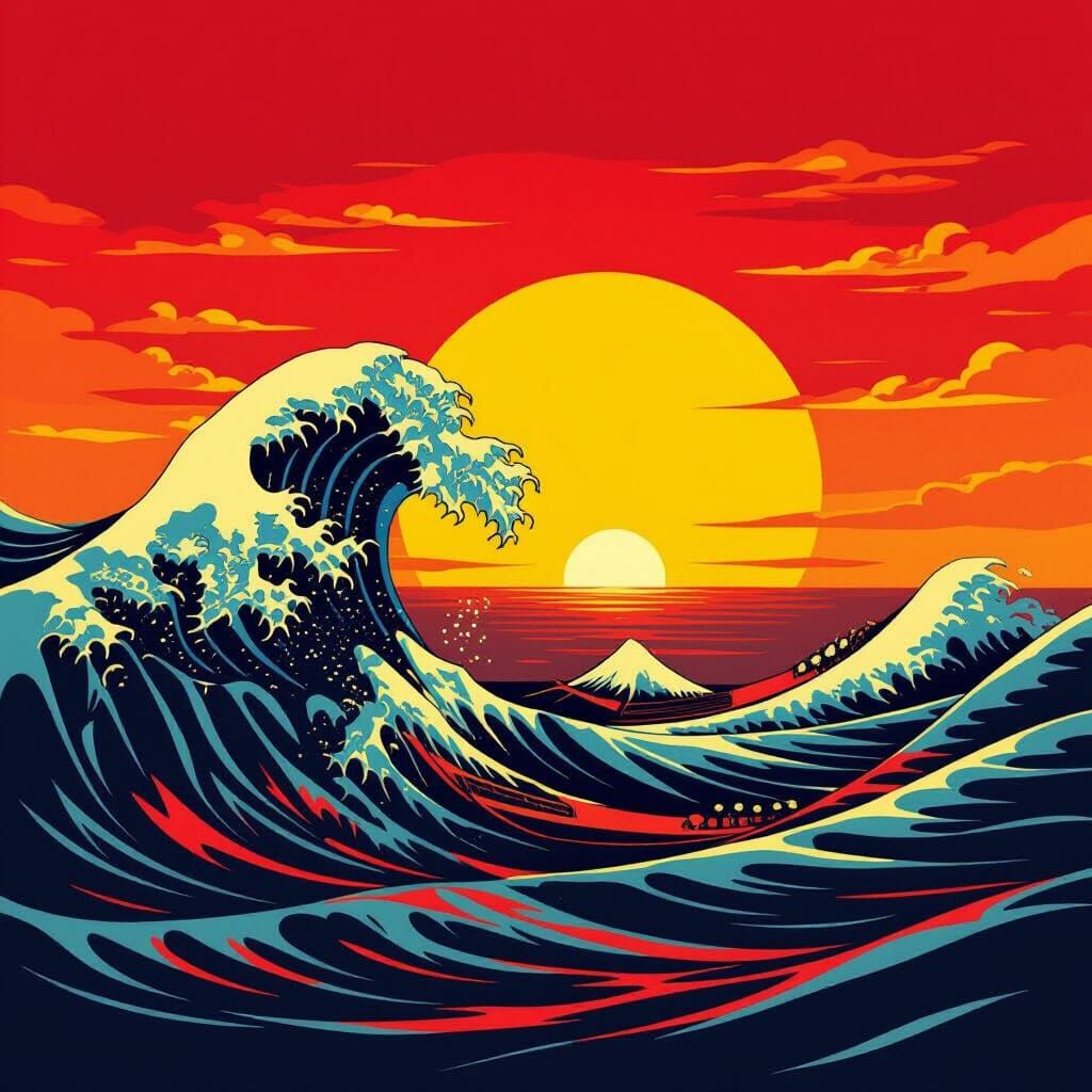 Cinematic Sunset Wave in Red and Yellow Tones