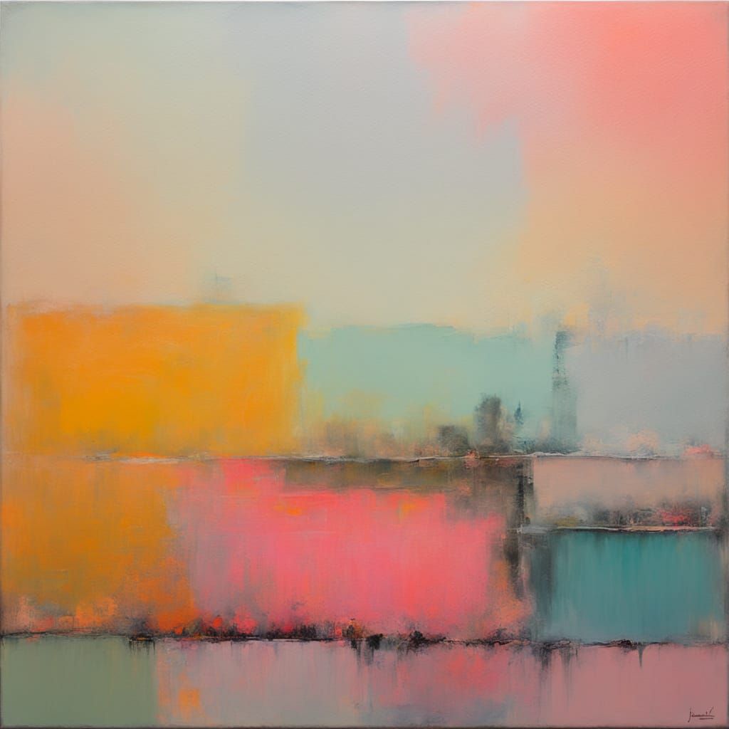 Vibrant Abstract Artwork in Soft, Neon Hues with Geometric S...