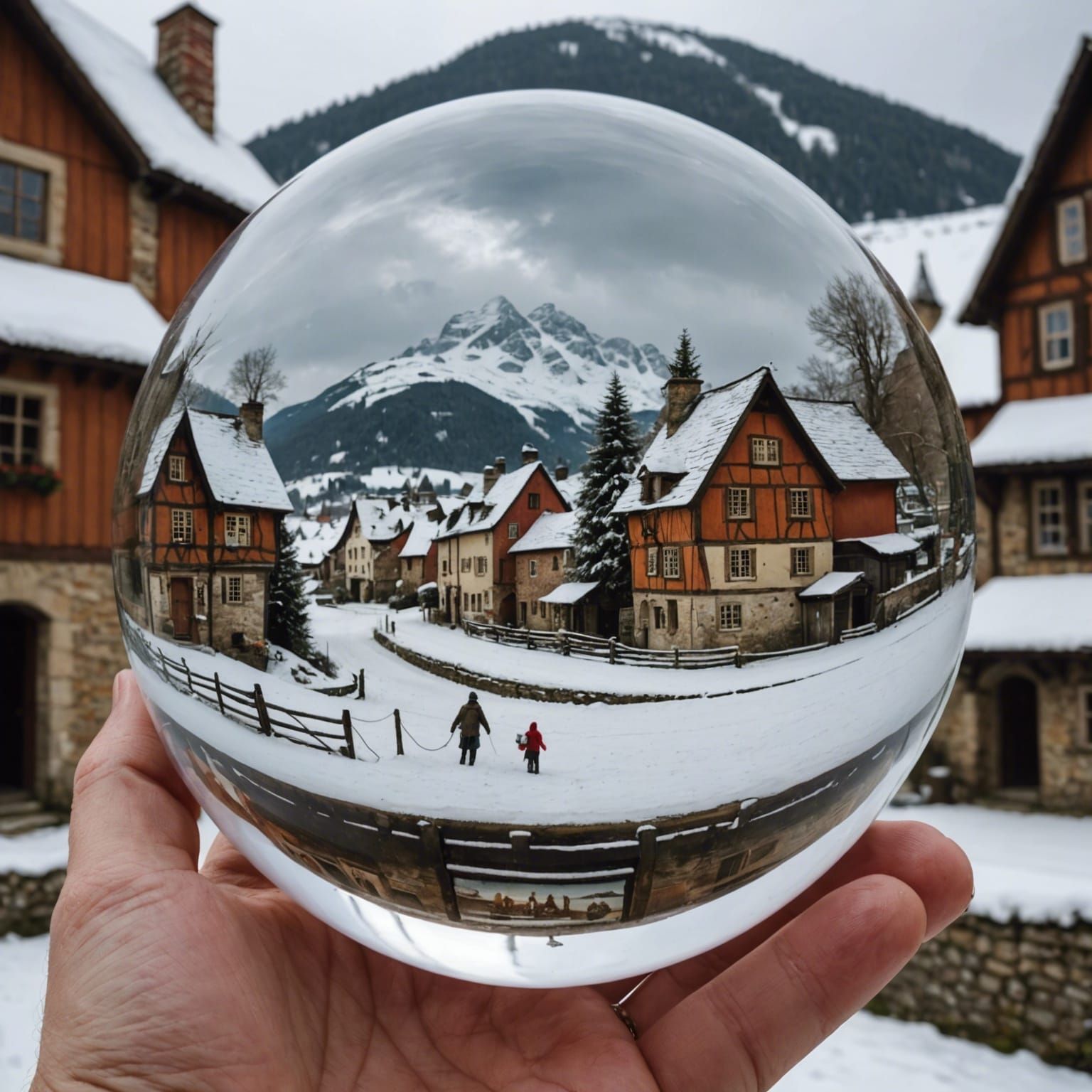 Crystal Ball Reveals Snowy Village in Hand