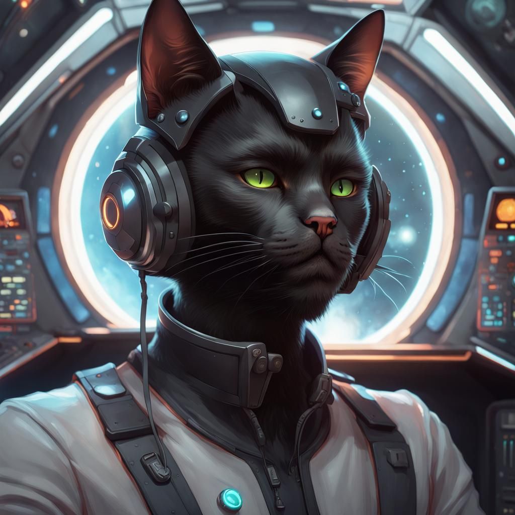 Human-like Cat Pilot Portrait in Detailed Digital Art
