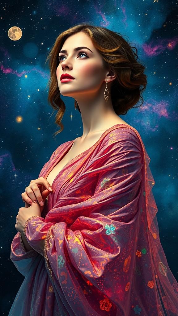 Cosmic Woman Stargazing: Fine Art Portrait