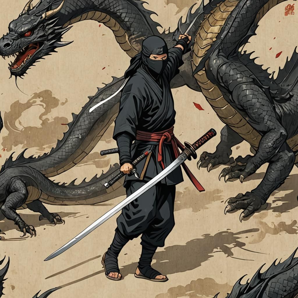 Ninja and Dragon Katana Battle Scene