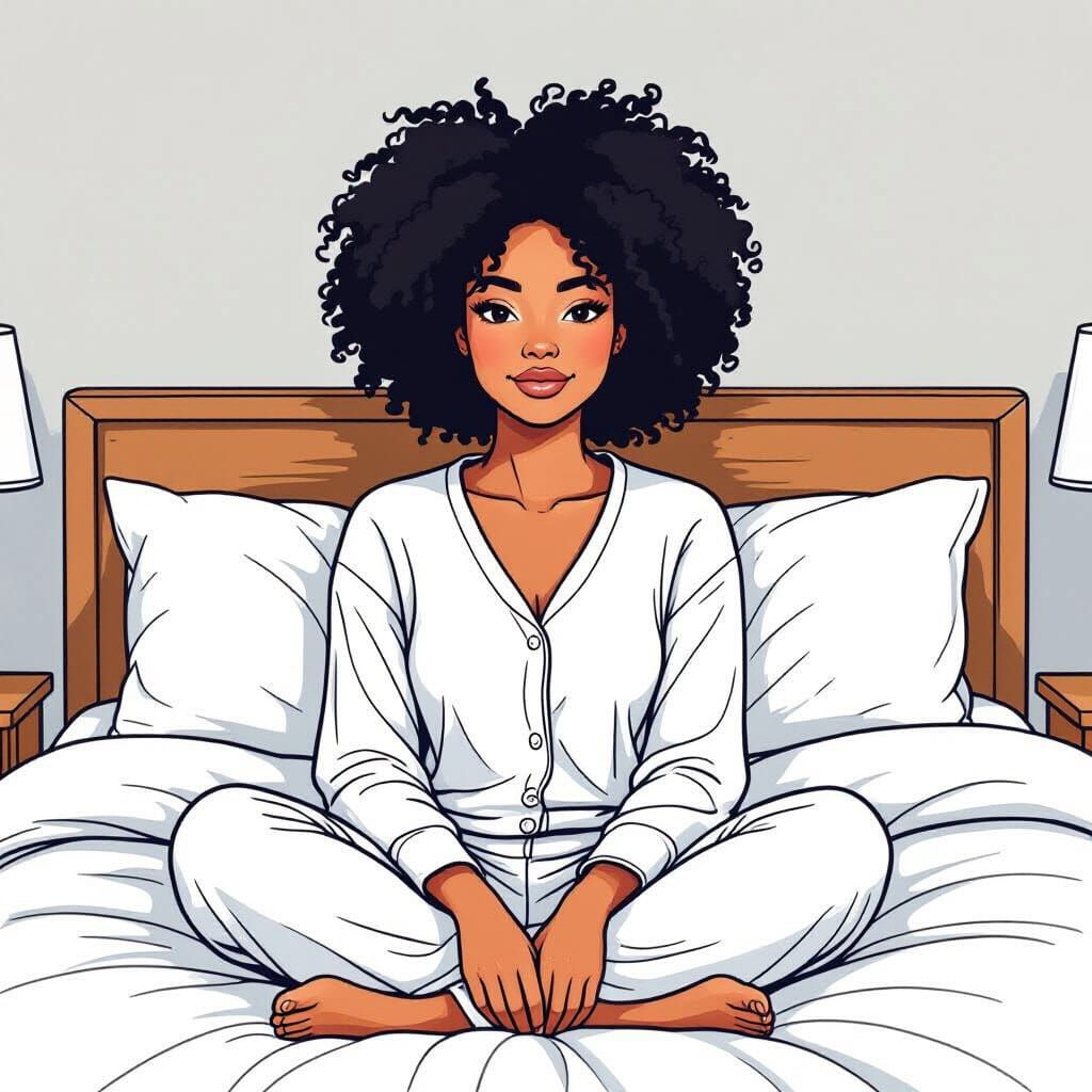 Black Woman in Bed Coloring Page Style