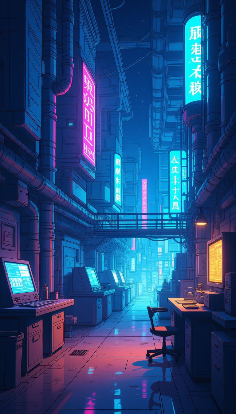 Cosmic Laboratory in Flat Manga Anime Style