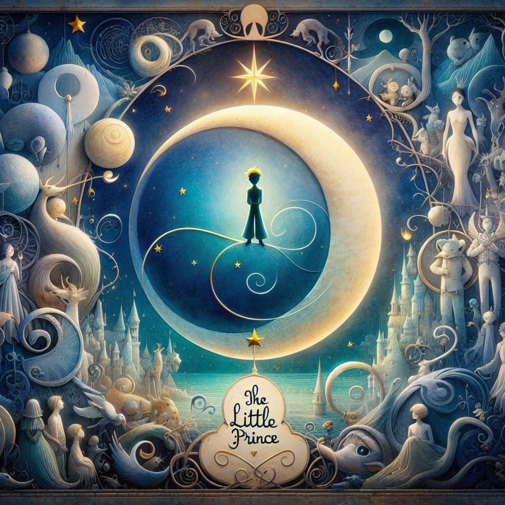 The Little Prince on the Moon in Dreamy Blues