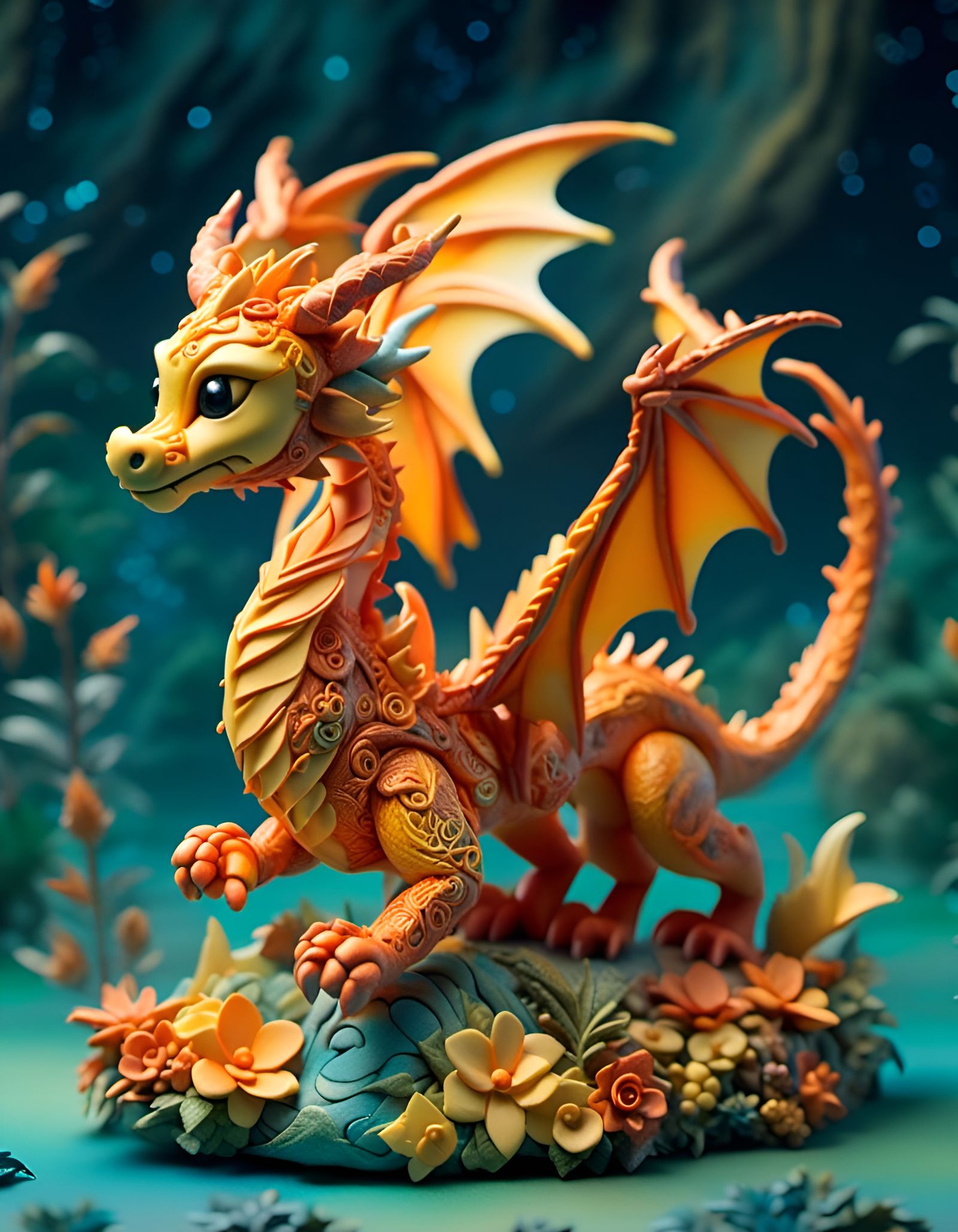 Marzipan Chibi Dragon Over Enchanted Land