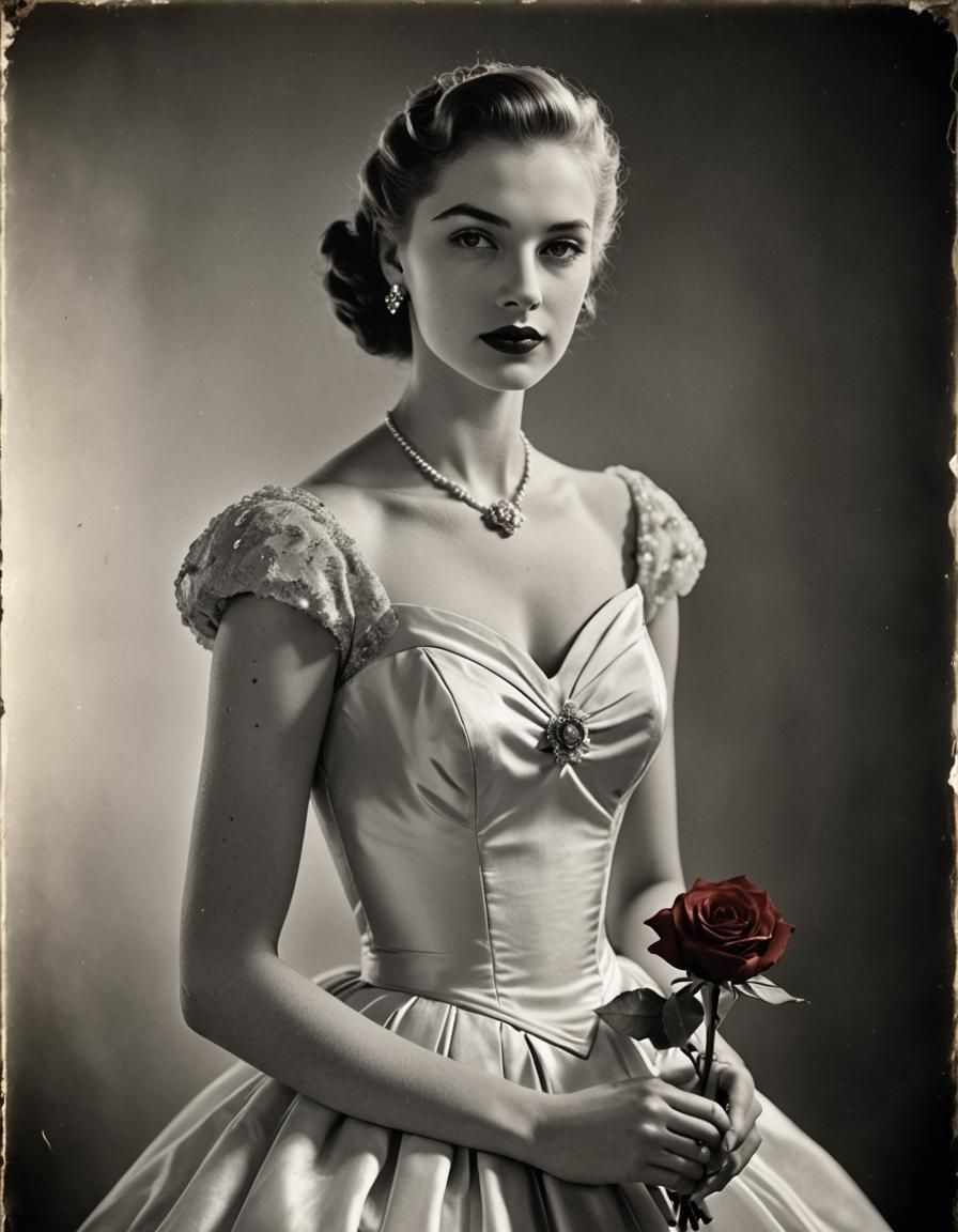 1940s Debutante in Black and White Photograph