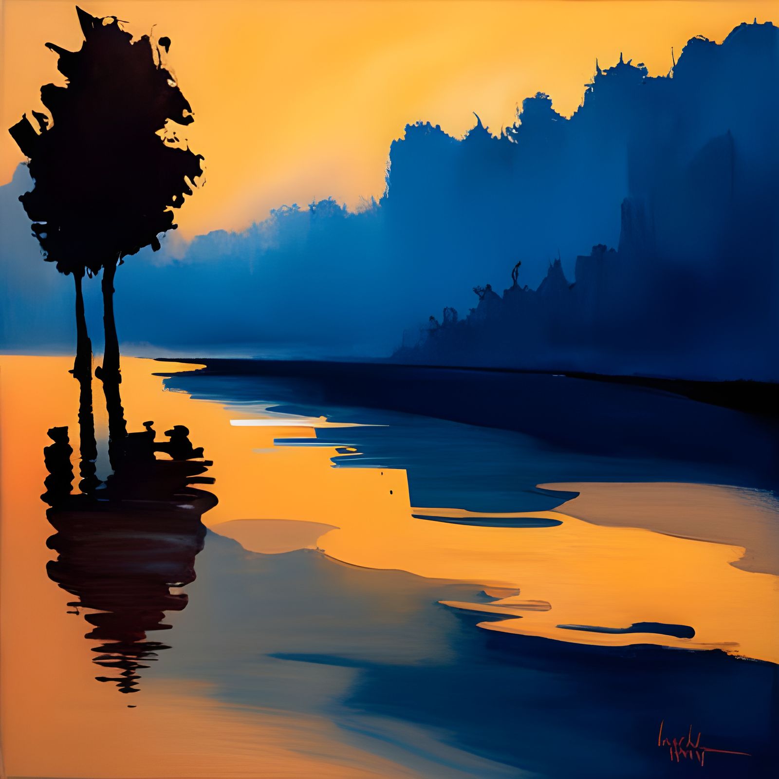 Abstract Tree Shadow on Water in Complementary Colors