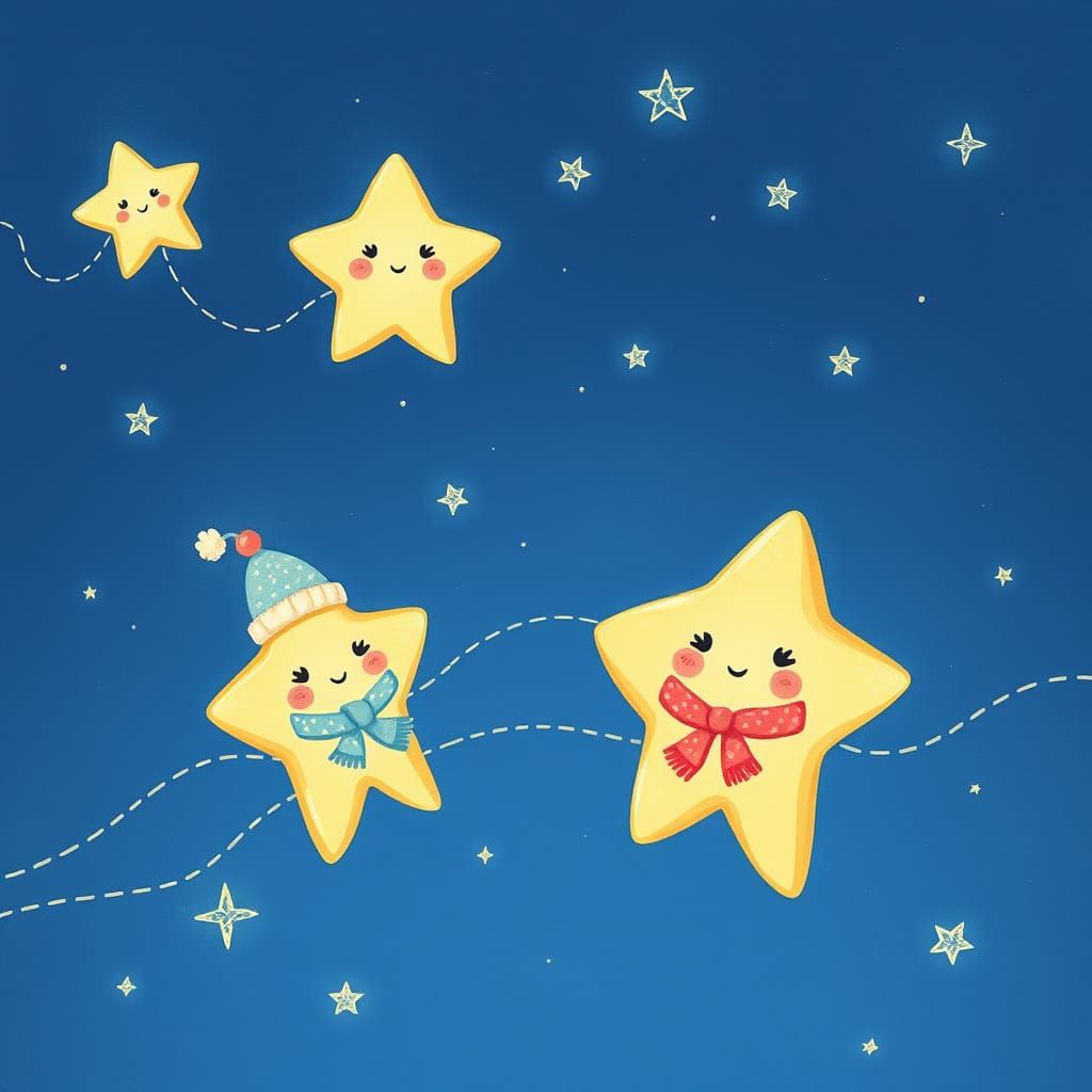 Smiling Stars Dance Across Midnight Sky in Anime Style