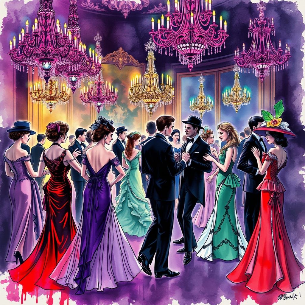 Elegant Edwardian Ball in Lavish Watercolour Style