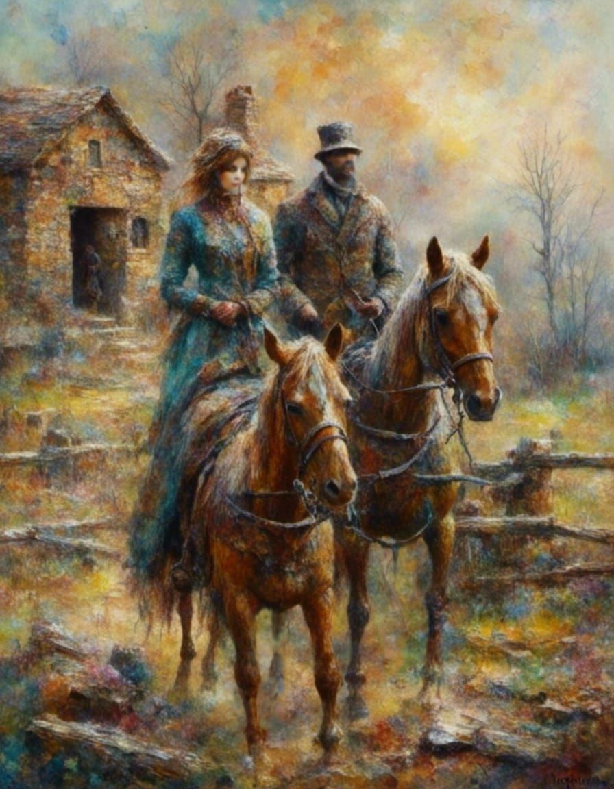 Equestrian Couple in Old School Oil Painting Style