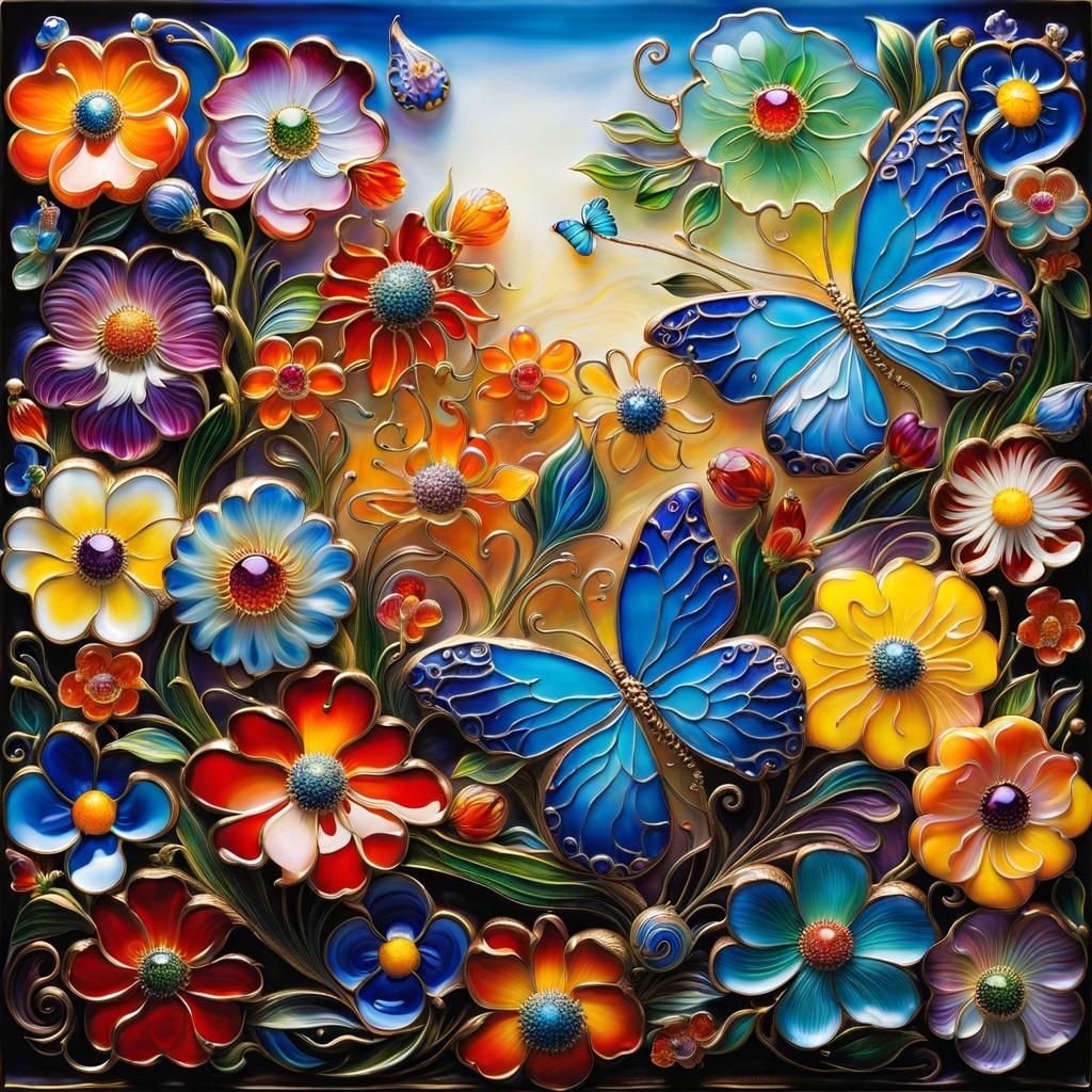 Enamel Glass Flowers and Figurines in Airbrush Art
