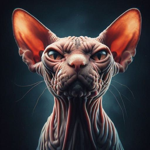Angry Sphinx Cat Portrait in Mumford Style