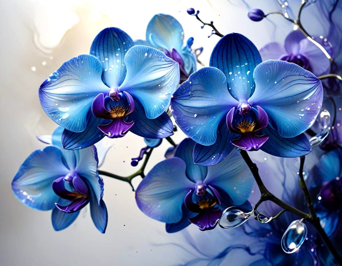 Serene Alcohol Ink Orchids in Silver and Indigo