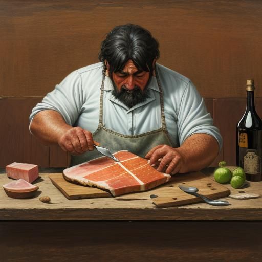 Basque Man Slicing Ham, Lucian Freud Style